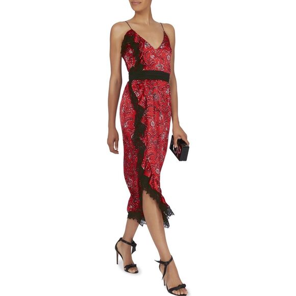Elegant Red Floral Midi Dress - Picture 4 of 16
